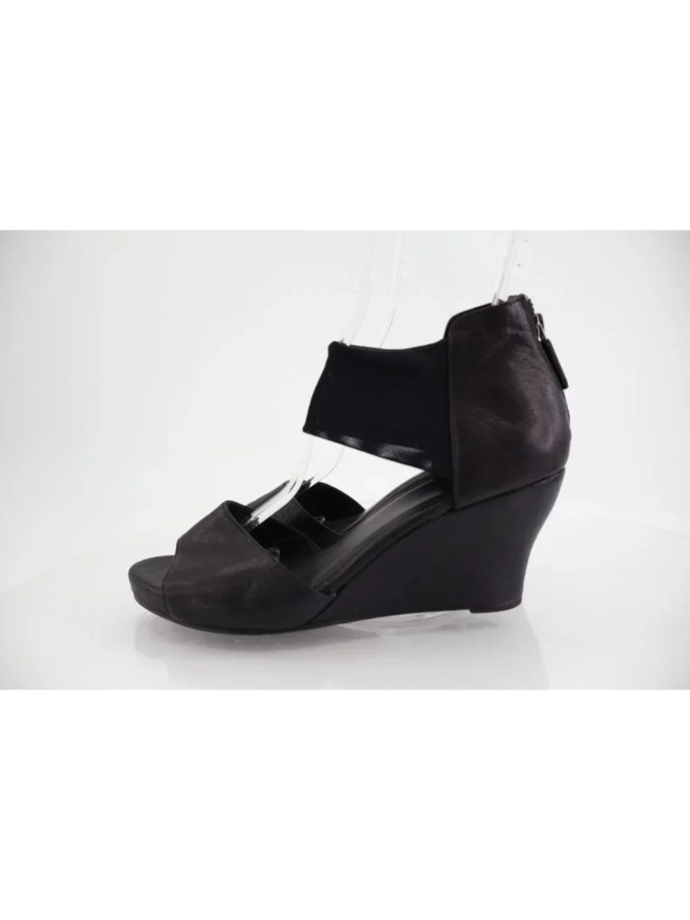 Eileen Fisher Women's Corona Sandal Size 9 Black Leather Mesh Ankle Strap - Picture 5 of 12